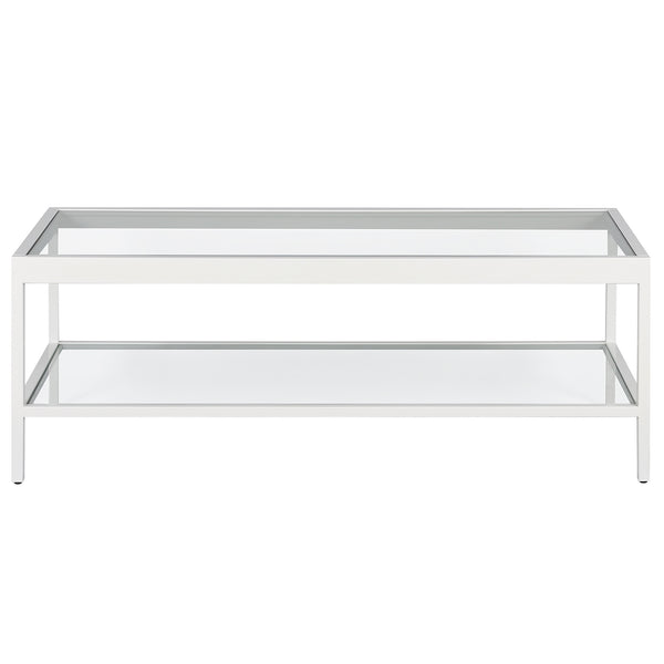 Homeroots 45" Clear Glass And White Steel Coffee Table With Shelf   520939