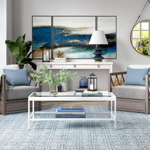 Homeroots 45" Clear Glass And White Steel Coffee Table With Shelf   520939