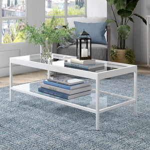 Homeroots 45" Clear Glass And White Steel Coffee Table With Shelf   520939