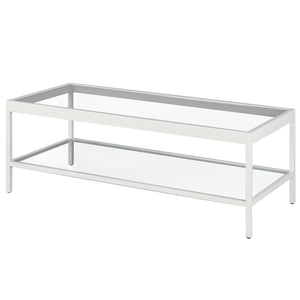 Homeroots 45" Clear Glass And White Steel Coffee Table With Shelf   520939