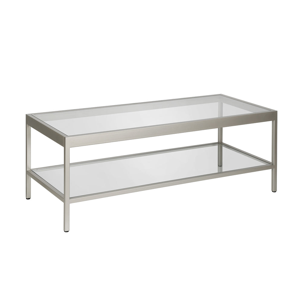 Homeroots 45" Clear Glass And Silver Steel Coffee Table With Shelf   520940