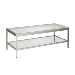 Homeroots 45" Clear Glass And Silver Steel Coffee Table With Shelf   520940