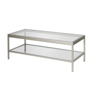 Homeroots 45" Clear Glass And Silver Steel Coffee Table With Shelf   520940