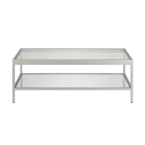Homeroots 45" Clear Glass And Silver Steel Coffee Table With Shelf   520940