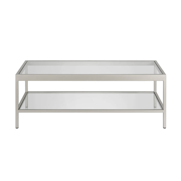 Homeroots 45" Clear Glass And Silver Steel Coffee Table With Shelf   520940
