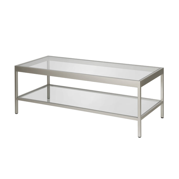 Homeroots 45" Clear Glass And Silver Steel Coffee Table With Shelf   520940