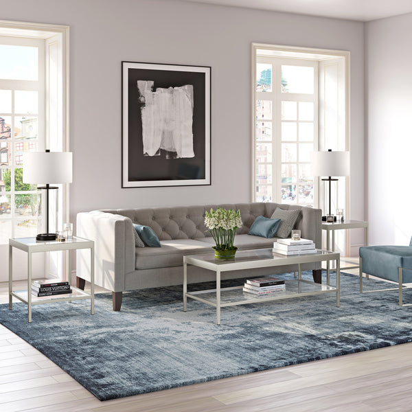 Homeroots 45" Clear Glass And Silver Steel Coffee Table With Shelf   520940