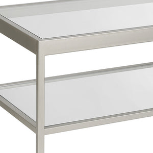 Homeroots 45" Clear Glass And Silver Steel Coffee Table With Shelf   520940