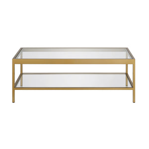 Homeroots 45" Clear Glass And Gold Steel Coffee Table With Shelf   520941