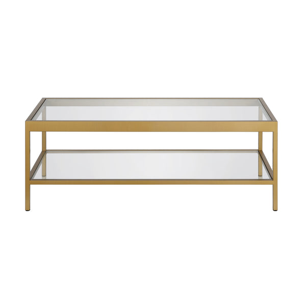 Homeroots 45" Clear Glass And Gold Steel Coffee Table With Shelf   520941