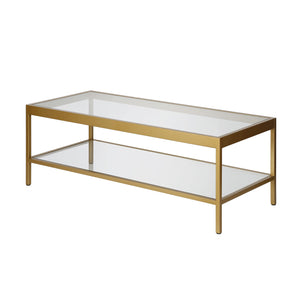 Homeroots 45" Clear Glass And Gold Steel Coffee Table With Shelf   520941