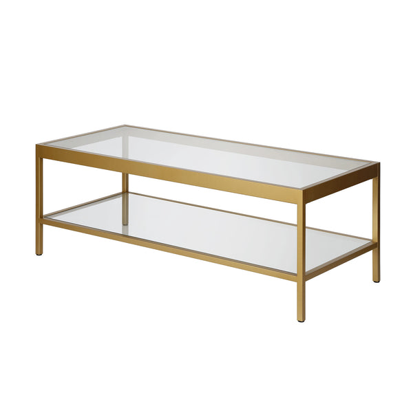 Homeroots 45" Clear Glass And Gold Steel Coffee Table With Shelf   520941
