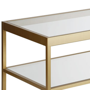 Homeroots 45" Clear Glass And Gold Steel Coffee Table With Shelf   520941