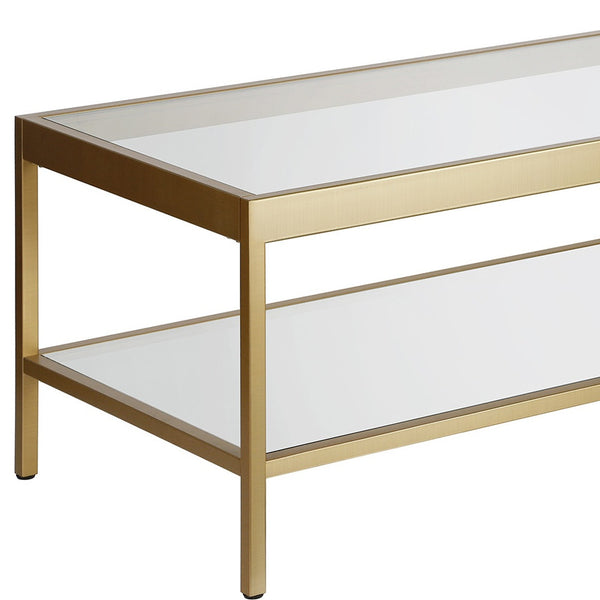 Homeroots 45" Clear Glass And Gold Steel Coffee Table With Shelf   520941