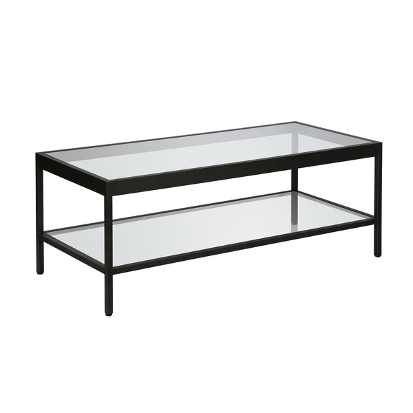 Homeroots 45" Clear And Black Glass And Steel Coffee Table With Shelf   520942