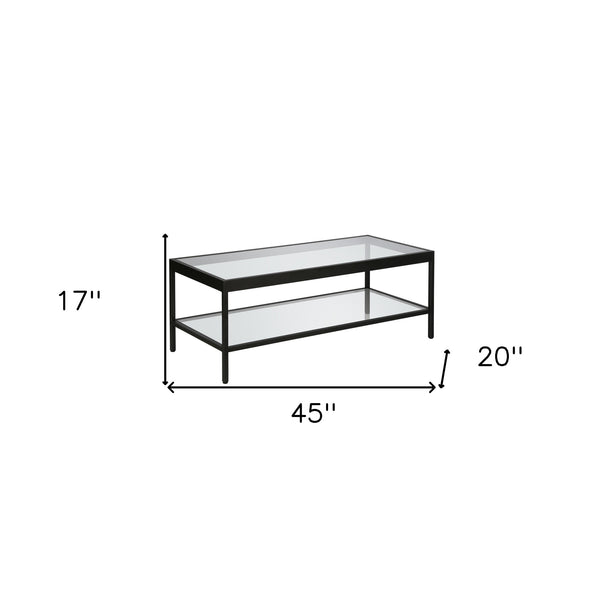 Homeroots 45" Clear And Black Glass And Steel Coffee Table With Shelf   520942