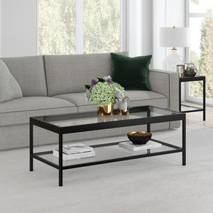 Homeroots 45" Clear And Black Glass And Steel Coffee Table With Shelf   520942