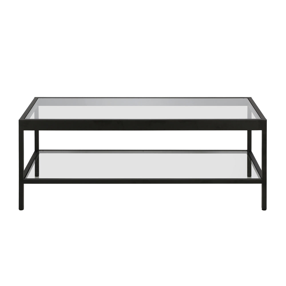 Homeroots 45" Clear And Black Glass And Steel Coffee Table With Shelf   520942