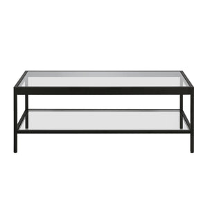 Homeroots 45" Clear And Black Glass And Steel Coffee Table With Shelf   520942