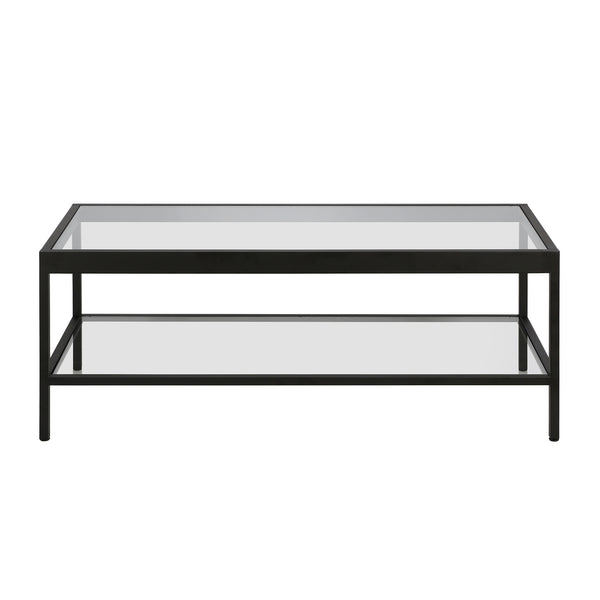 Homeroots 45" Clear And Black Glass And Steel Coffee Table With Shelf   520942