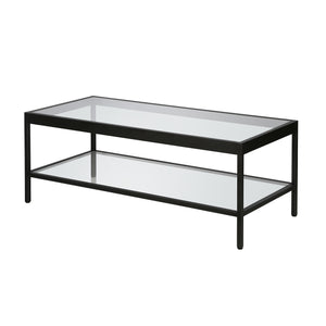 Homeroots 45" Clear And Black Glass And Steel Coffee Table With Shelf   520942