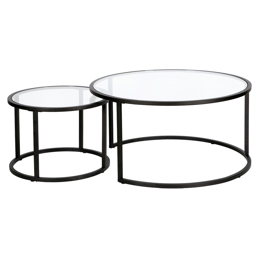 Homeroots Set Of Two 35" Black Glass And Steel Round Nested Coffee Tables   520943