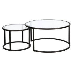Homeroots Set Of Two 35" Black Glass And Steel Round Nested Coffee Tables   520943