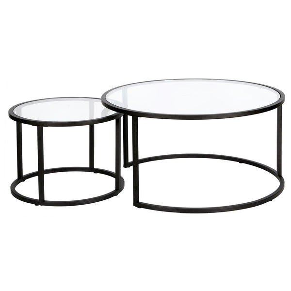 Homeroots Set Of Two 35" Black Glass And Steel Round Nested Coffee Tables   520943