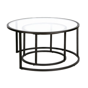 Homeroots Set Of Two 35" Black Glass And Steel Round Nested Coffee Tables   520943