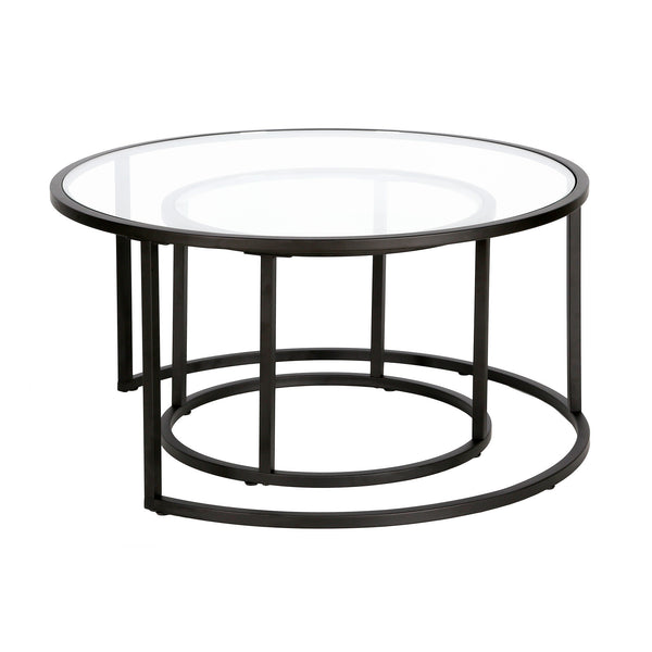 Homeroots Set Of Two 35" Black Glass And Steel Round Nested Coffee Tables   520943