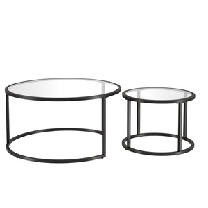 Homeroots Set Of Two 35" Black Glass And Steel Round Nested Coffee Tables   520943
