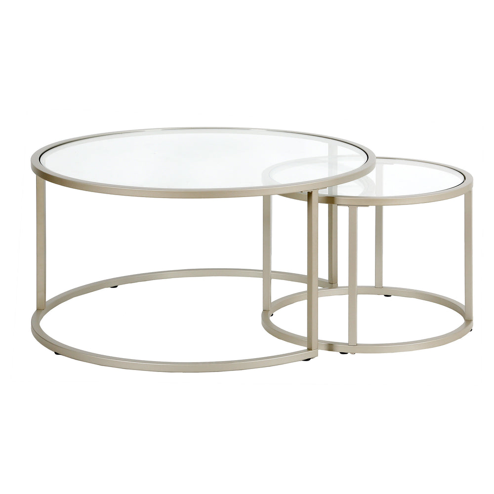 Homeroots Set Of Two 35" Silver Glass And Steel Round Nested Coffee Tables   520945