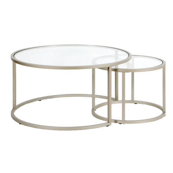 Homeroots Set Of Two 35" Silver Glass And Steel Round Nested Coffee Tables   520945