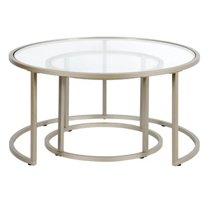 Homeroots Set Of Two 35" Silver Glass And Steel Round Nested Coffee Tables   520945