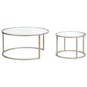 Homeroots Set Of Two 35" Silver Glass And Steel Round Nested Coffee Tables   520945