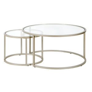 Homeroots Set Of Two 35" Silver Glass And Steel Round Nested Coffee Tables   520945
