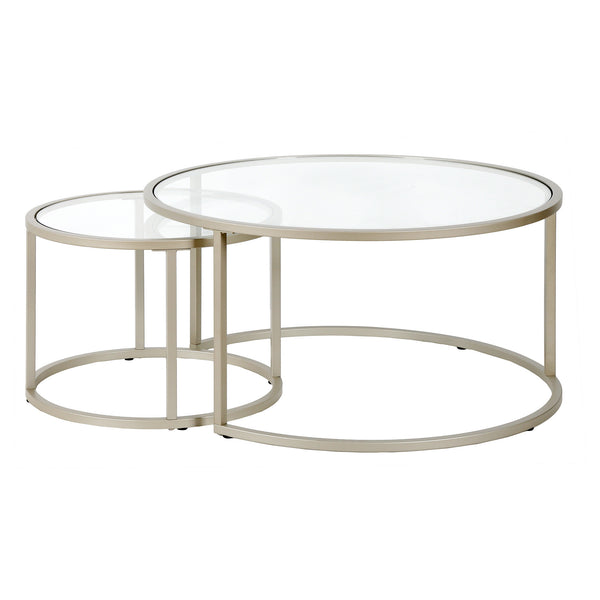 Homeroots Set Of Two 35" Silver Glass And Steel Round Nested Coffee Tables   520945