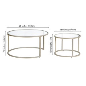 Homeroots Set Of Two 35" Silver Glass And Steel Round Nested Coffee Tables   520945
