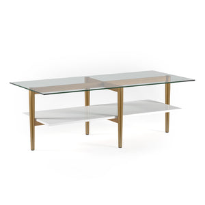 Homeroots 47" Gold Glass And Steel Coffee Table With Shelf   520947