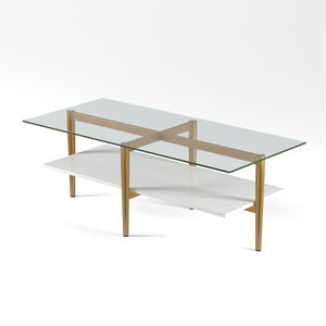 Homeroots 47" Gold Glass And Steel Coffee Table With Shelf   520947