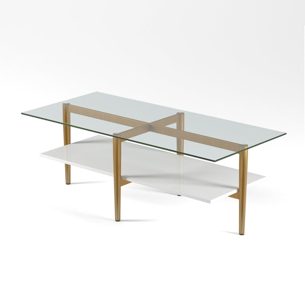 Homeroots 47" Gold Glass And Steel Coffee Table With Shelf   520947