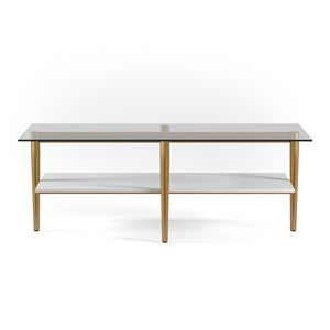 Homeroots 47" Gold Glass And Steel Coffee Table With Shelf   520947