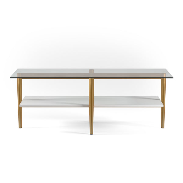 Homeroots 47" Gold Glass And Steel Coffee Table With Shelf   520947