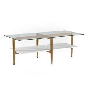 Homeroots 47" Gold Glass And Steel Coffee Table With Shelf   520947