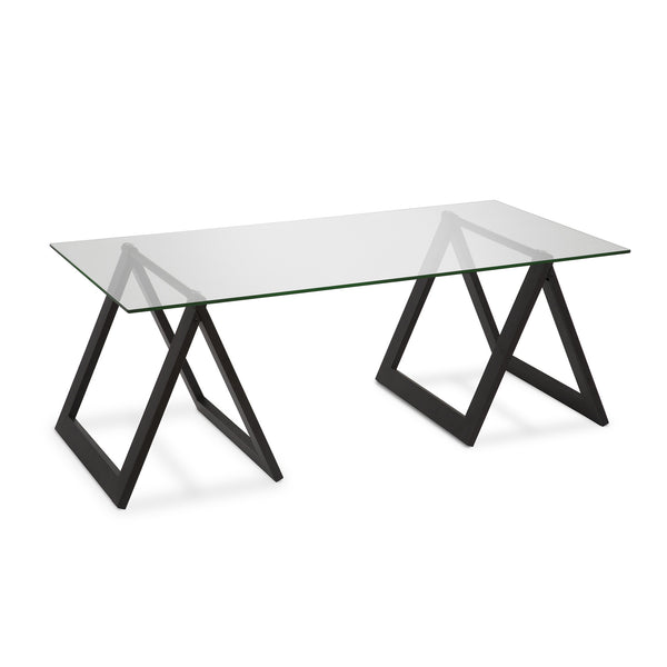 Homeroots 46" Black Glass And Steel Coffee Table   520949