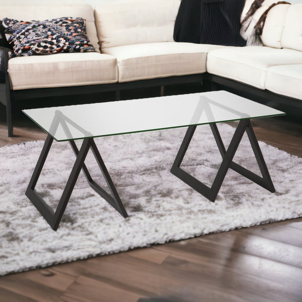 Homeroots 46" Black Glass And Steel Coffee Table   520949