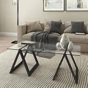 Homeroots 46" Black Glass And Steel Coffee Table   520949