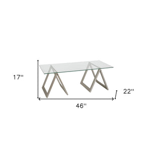 Homeroots 46" Clear Glass And Steel Coffee Table   520950