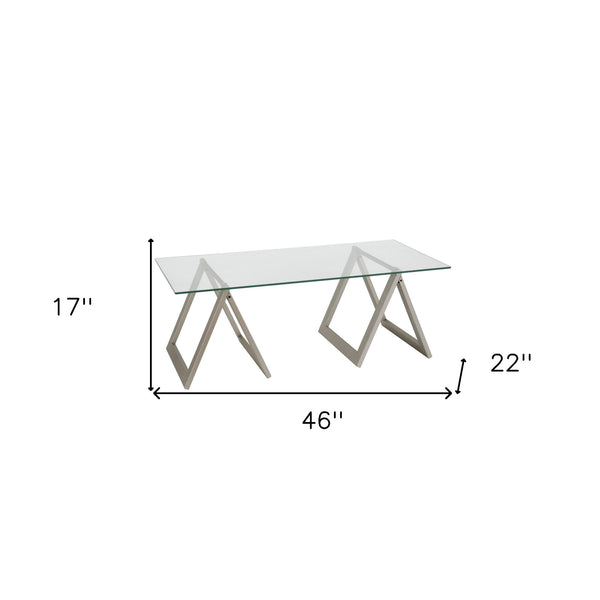Homeroots 46" Clear Glass And Steel Coffee Table   520950