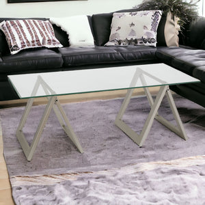Homeroots 46" Clear Glass And Steel Coffee Table   520950